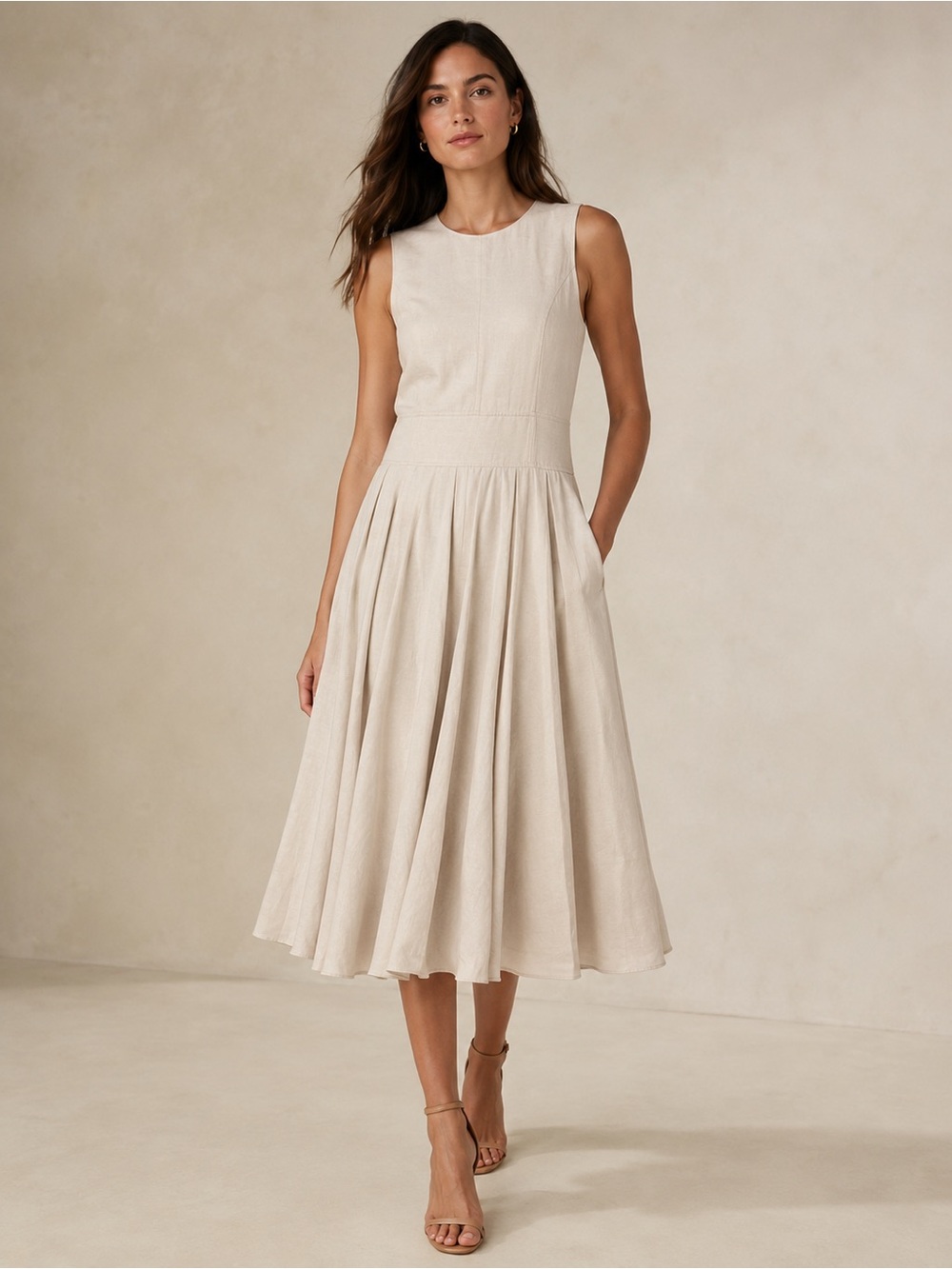 Banana Republic Sleeveless Midi Dress in Light Beige